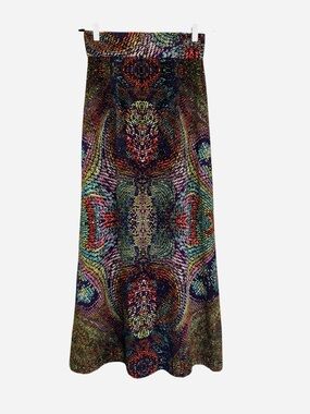 Vintage Beverly Vogue Multicolor Mosaic Maxi Skirt — Boho 70s Size M Made in USA
